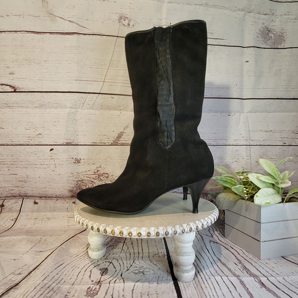 Kickerino Alaskan Black Suede Women's Kitten Heel Calf Boots Approx Size 8M - Picture 4 of 14